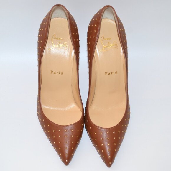 Christian Louboutin W/ Box Studded Brown Pigalle Follies Heels SIZE 7.5 EU 37.5 - Picture 6 of 11